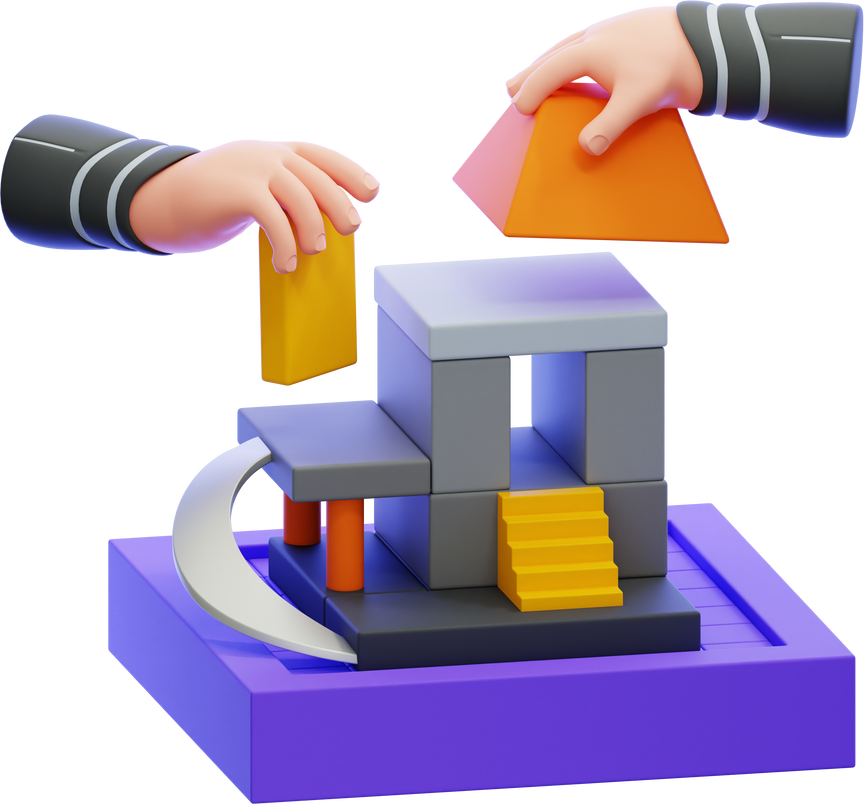 Hands Arranging Blocks 3D Illustration