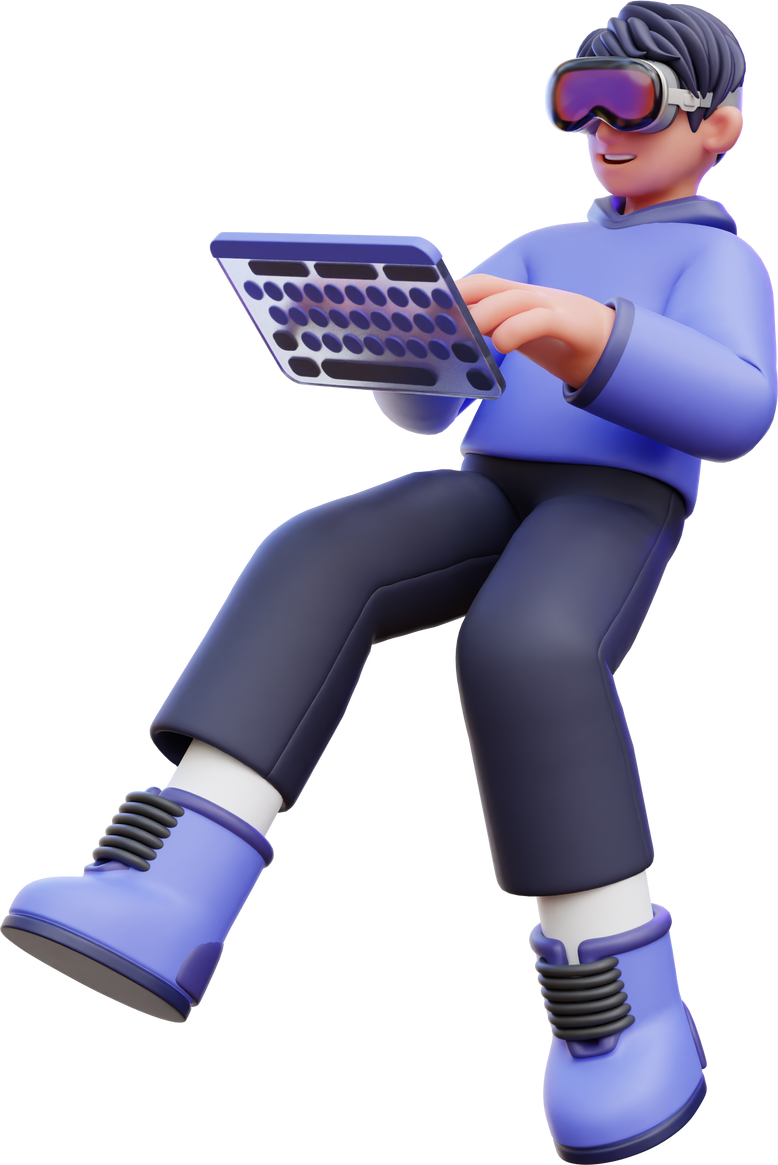 Man Typing on Virtual Keyboard 3D Illustration